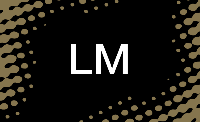Black and gold banner with the white text "LM" in the centre.
