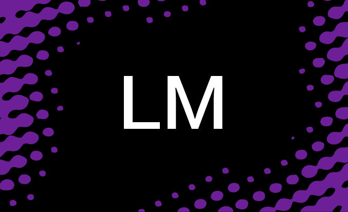 Black and purple banner with the white text "LM" in the centre.