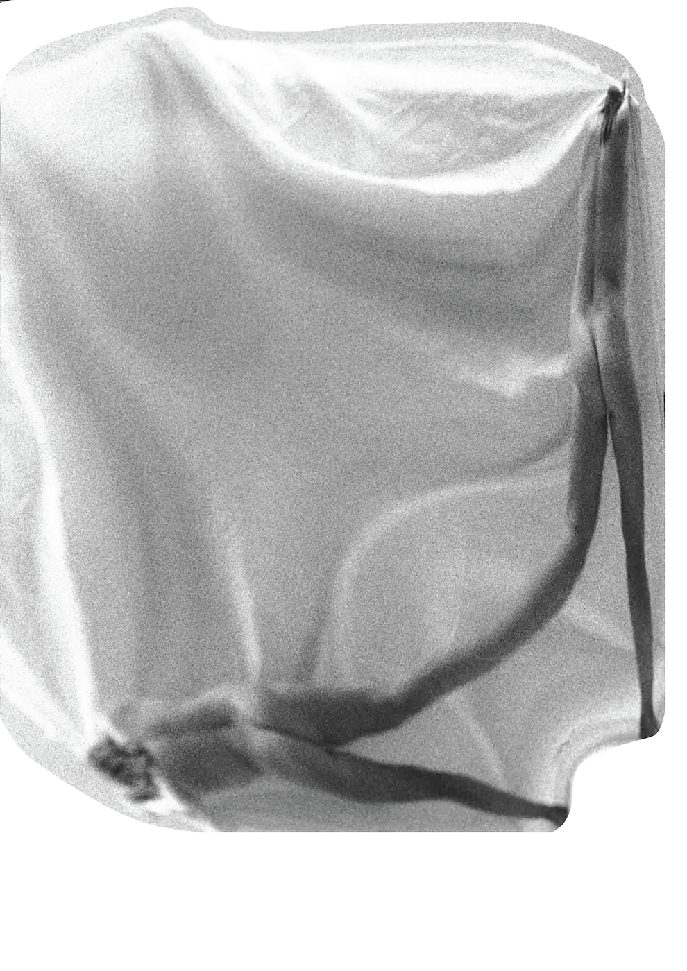 Distorted image of a nude figure viewed from the back.