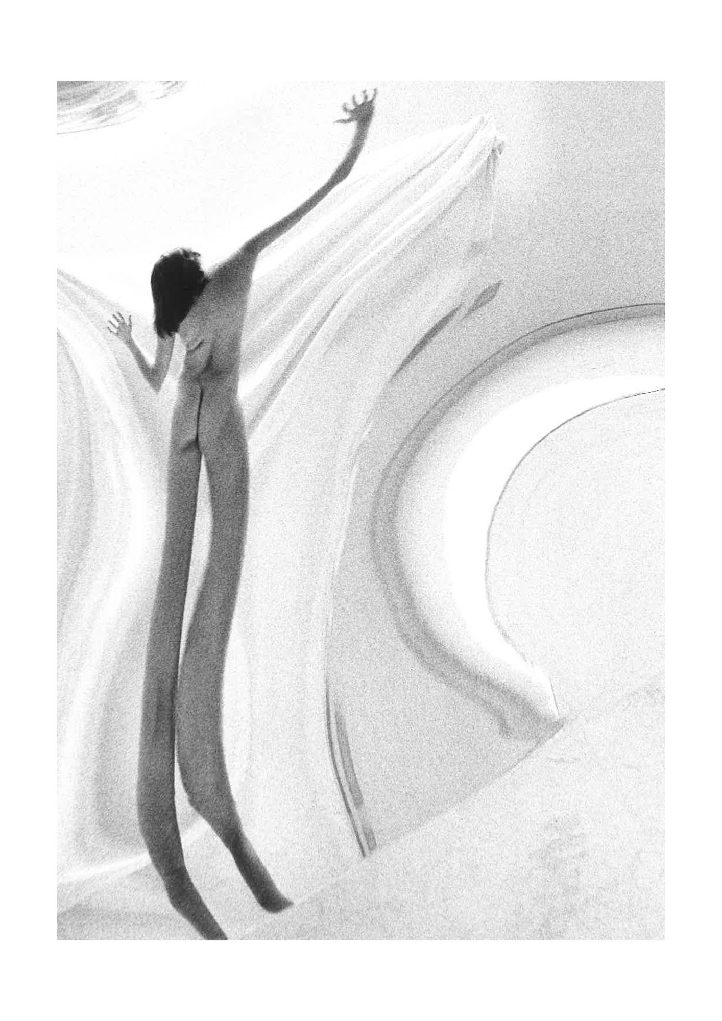 Distorted image of a nude female viewed from the back.