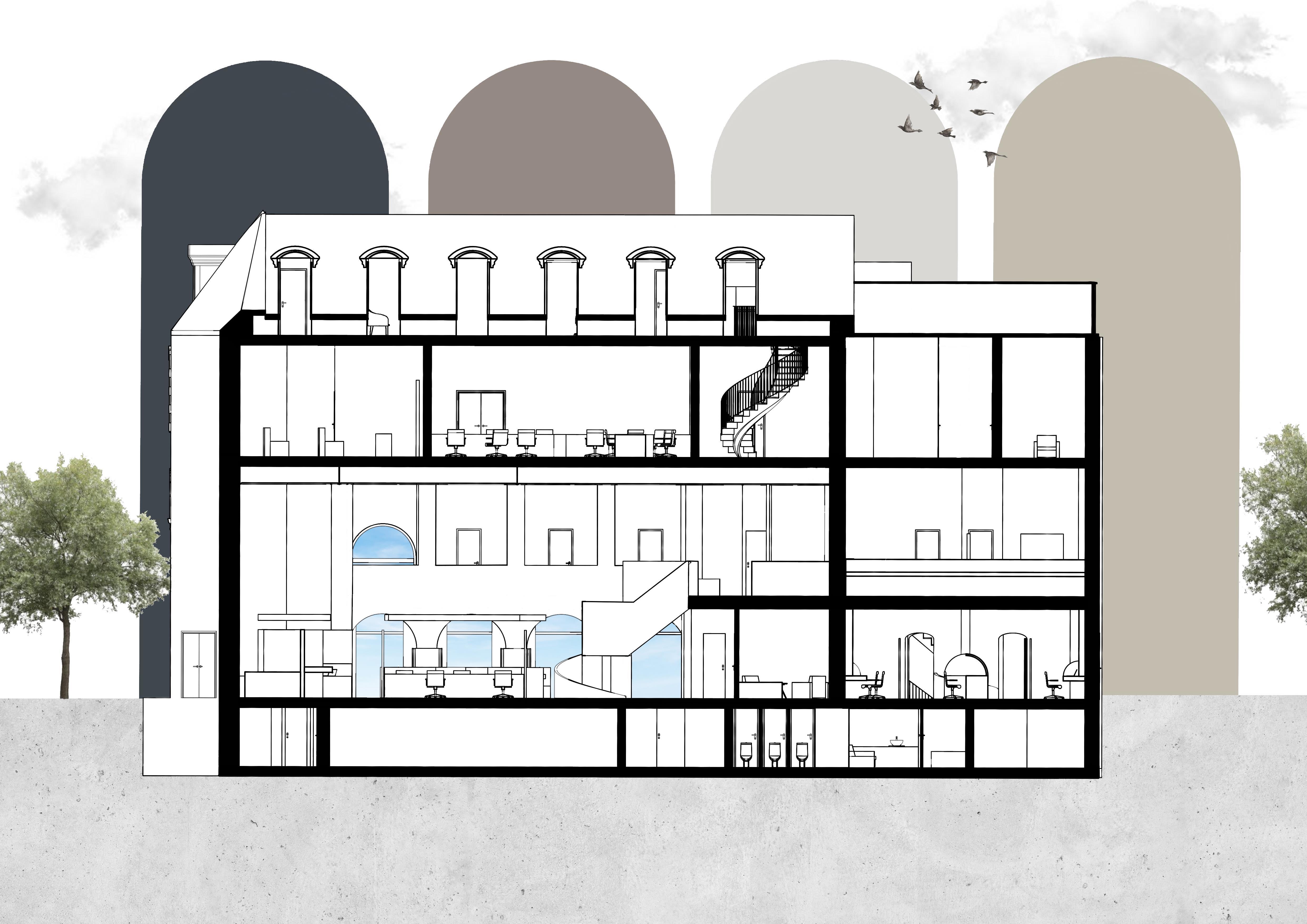Final Portfolio project, long section view of a house architectural plan.