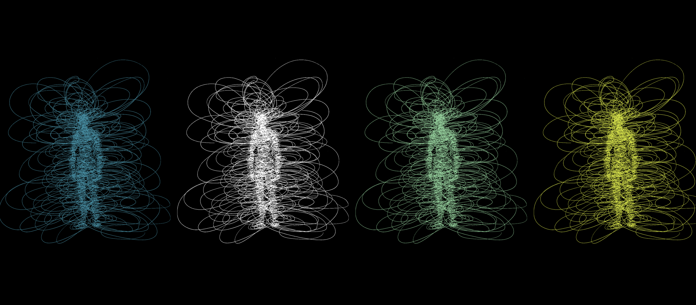 an illustration of four human forms surrounded by colourful circles on a black background