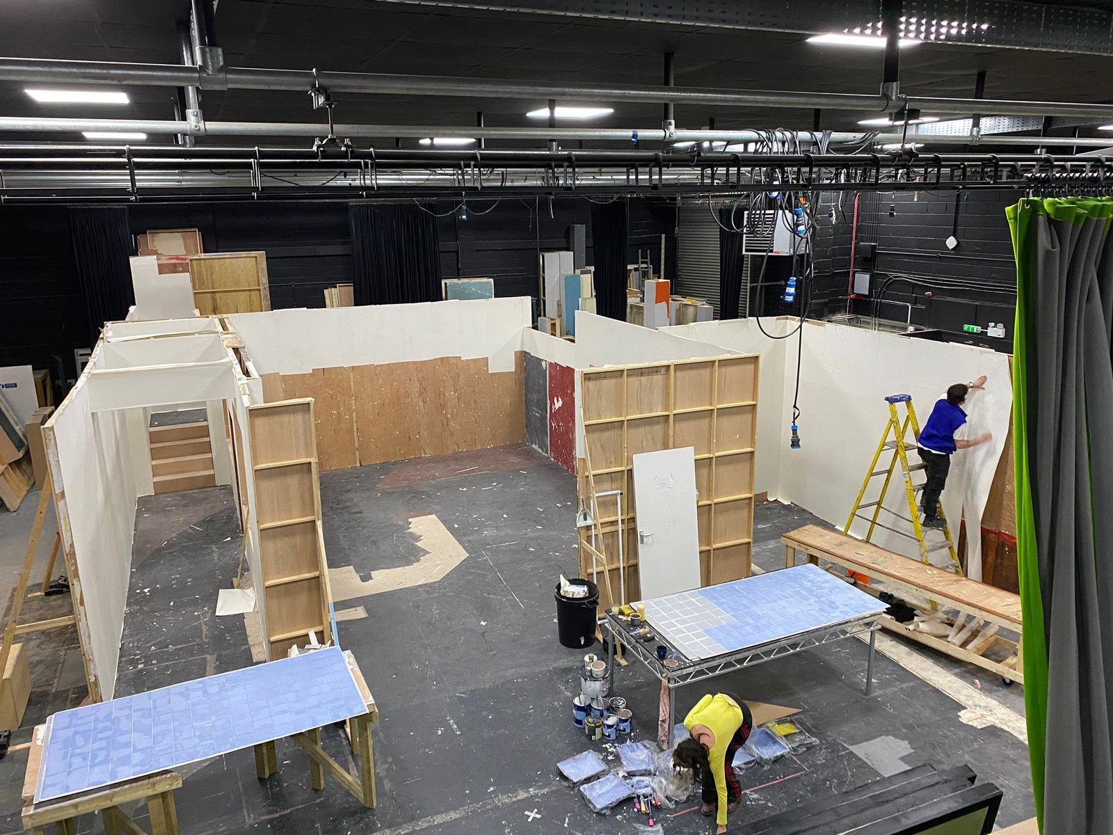 A film set being constructed for "Mourning Glories" in one of AUB's studios at Elliott Road in Bournemouth.