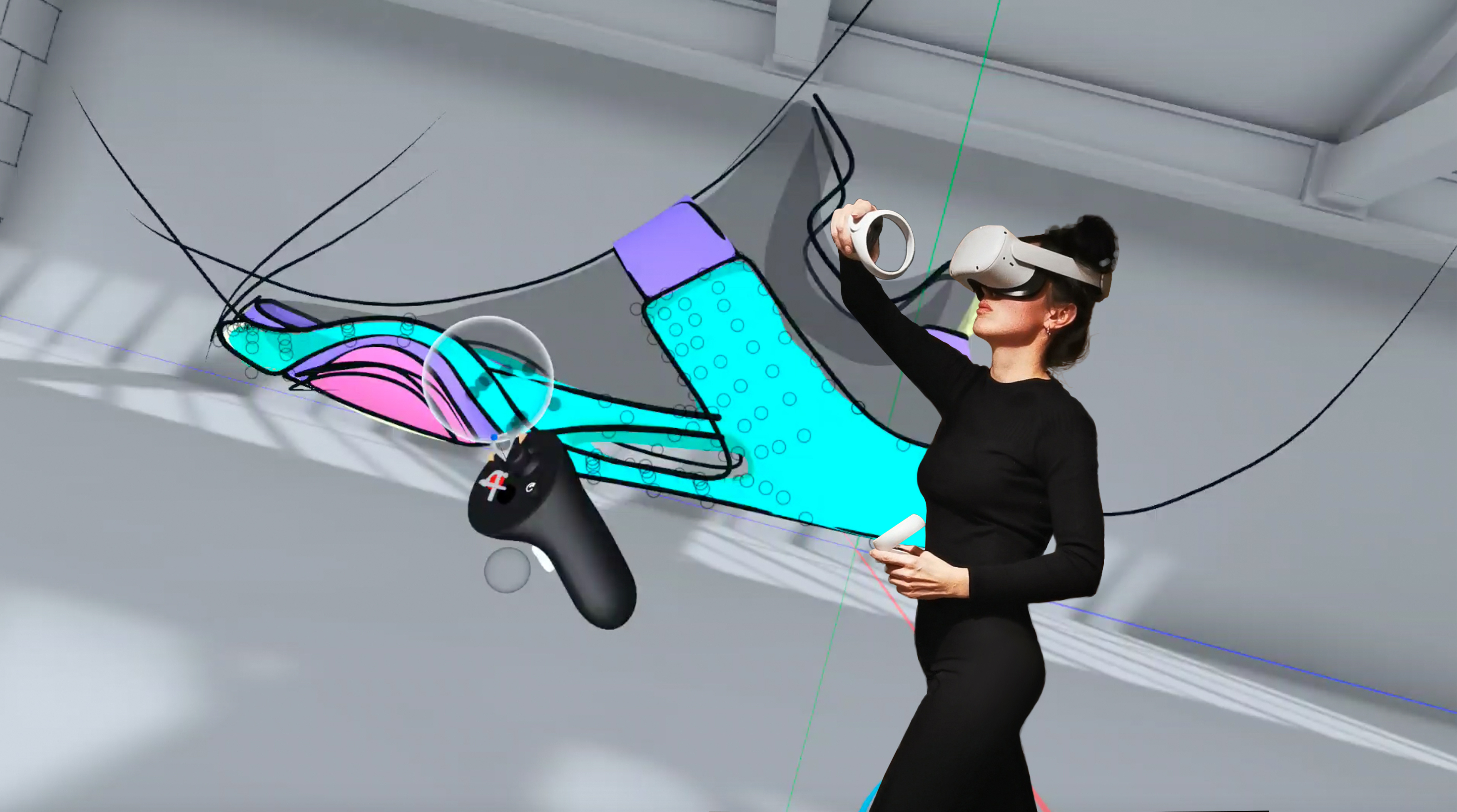 Person wearing VR headset creating art