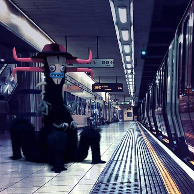 Underground station with large sculpture