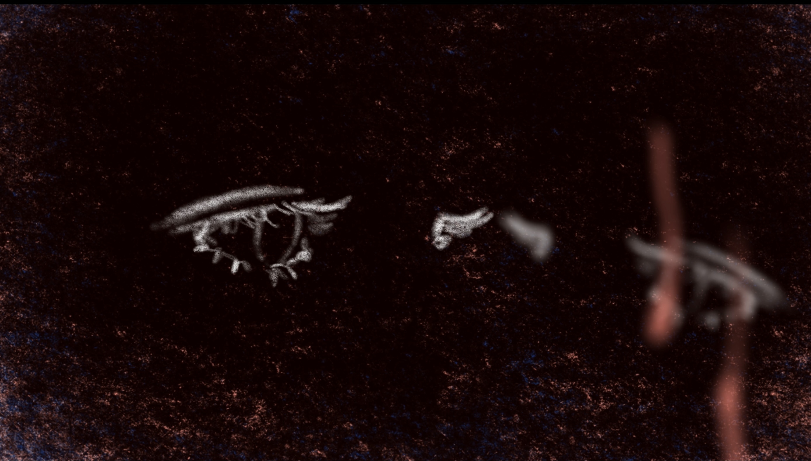 Two badgers foraging on dark ground at night, with wooden post visible on right side of frame.