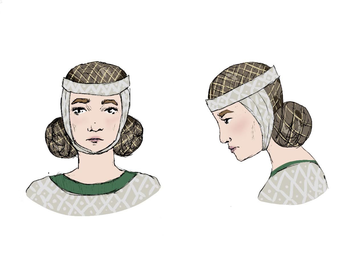 Historical headdress costume illustrations as part of a collaboration between AUB alumna and the National Trust