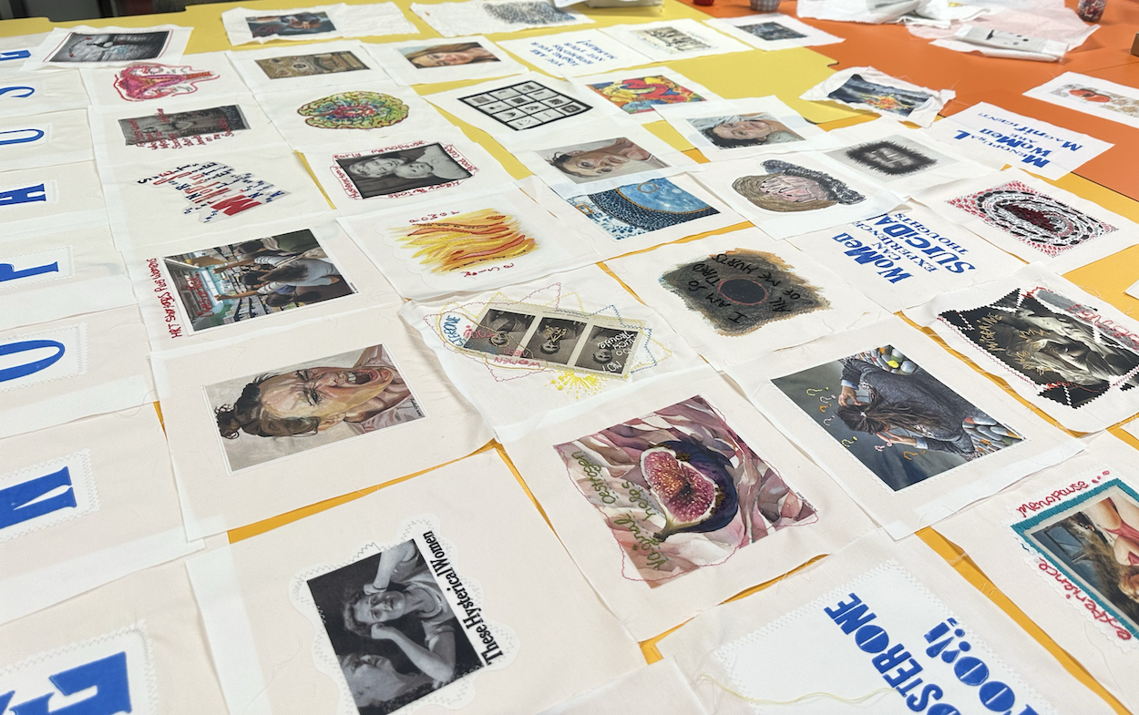 Several images on panels ready to be put together as a quilt.