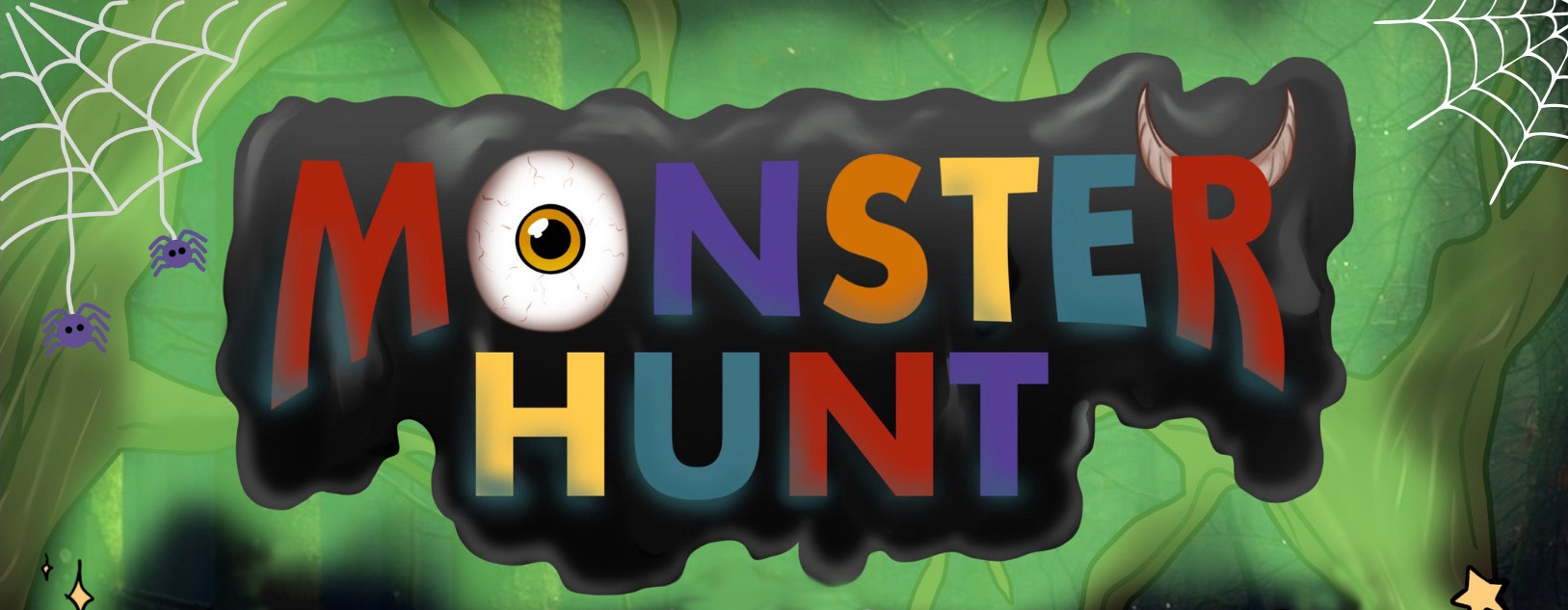 Illustrated text that reads 'Monster Hunt' – there's an eye ball for the letter 'o'.
