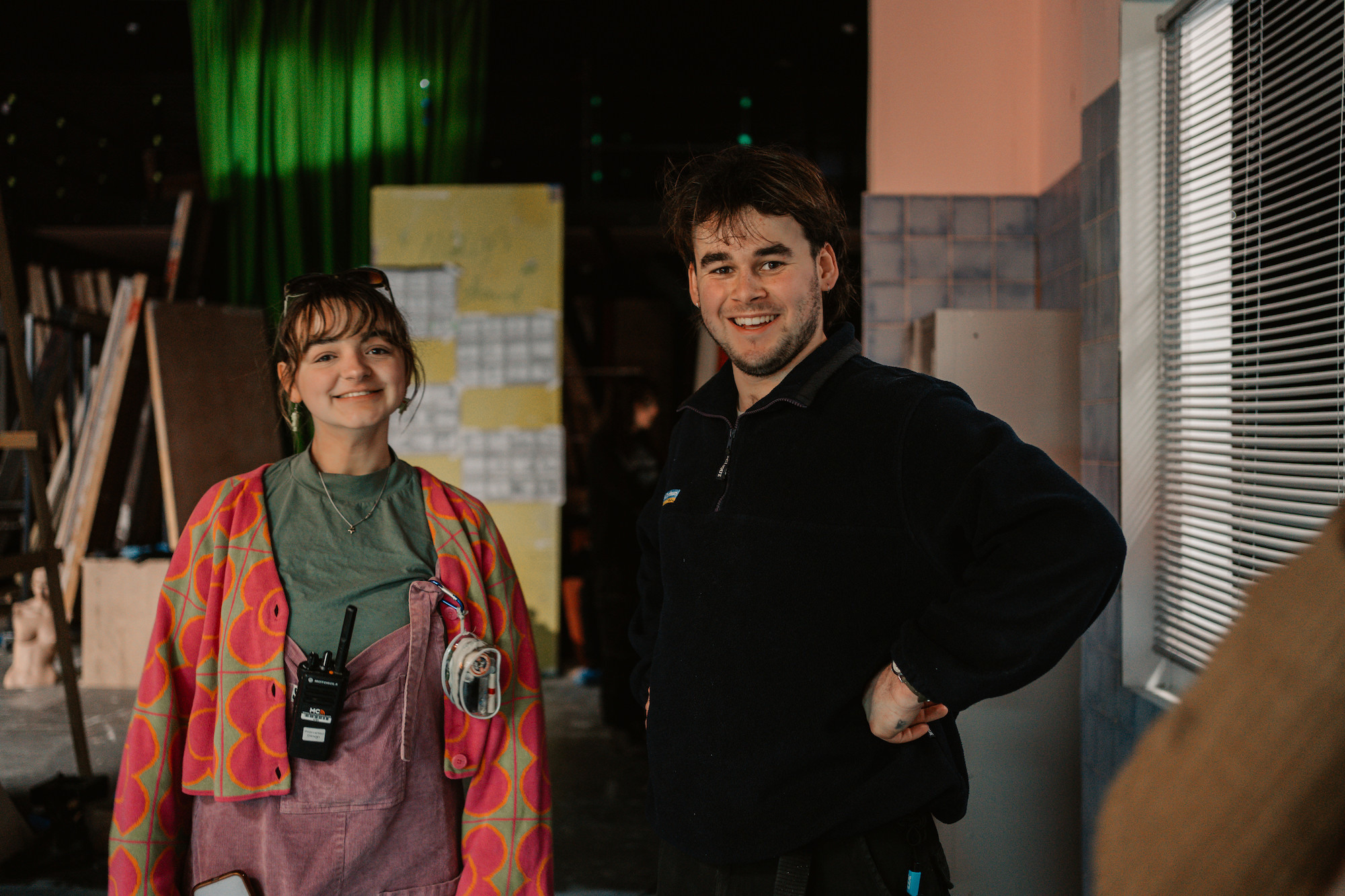 BA (Hons) Film Production students E Mainard and L Hancock pose for a photo at AUB's studios at Elliott Road, Bournemouth.