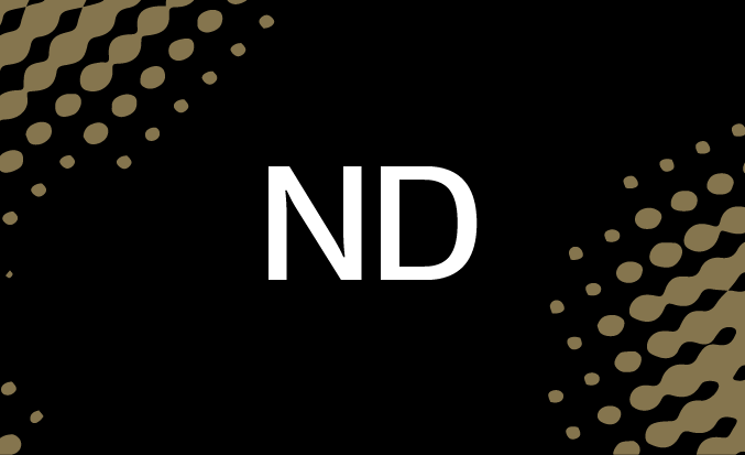 Black tile with gold pixellated accents and the initials ND in the centre.