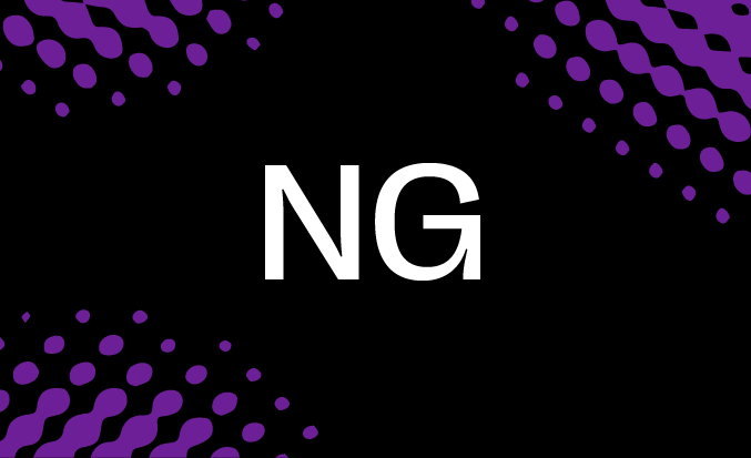 Black and purple banner with the white text "NG" in the centre.