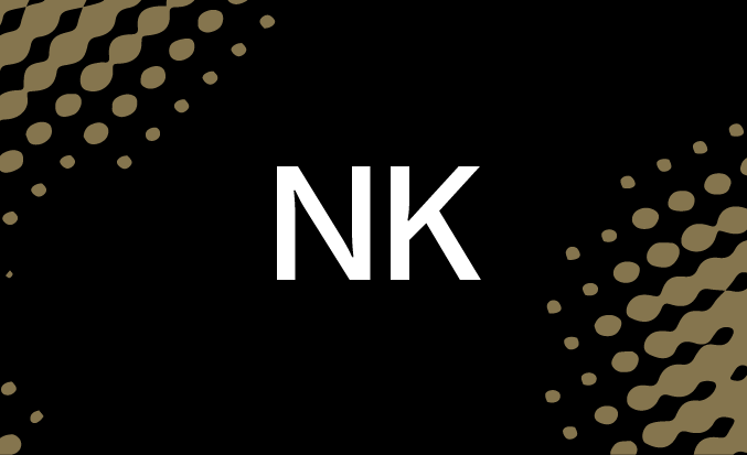 Black and gold banner with the white text "NK" in the centre.