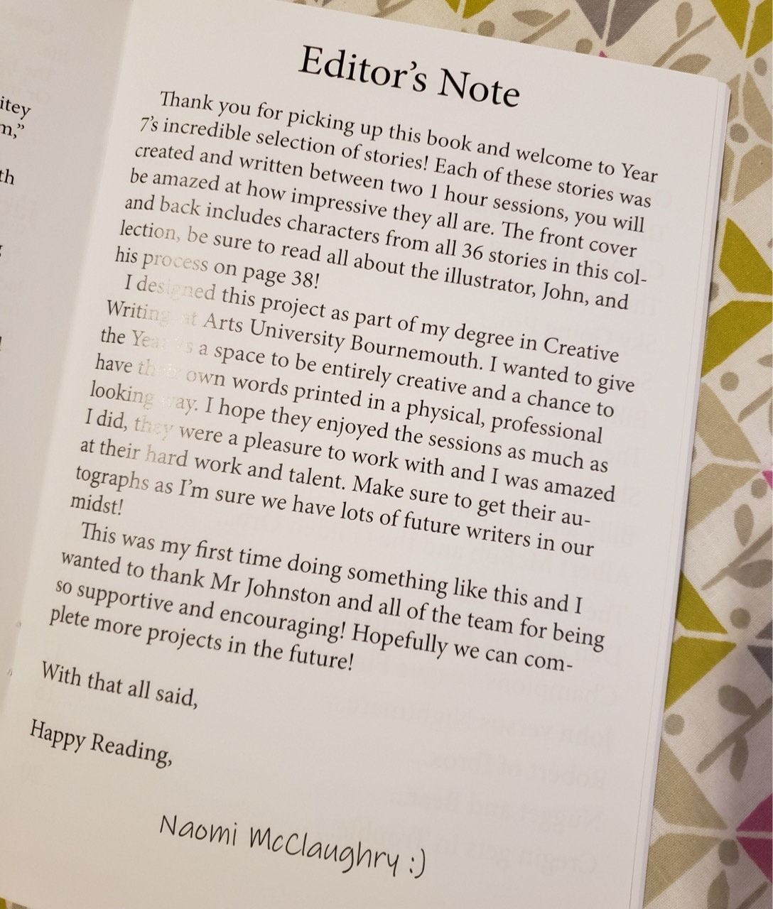 Editor's note from Naomi's community project.