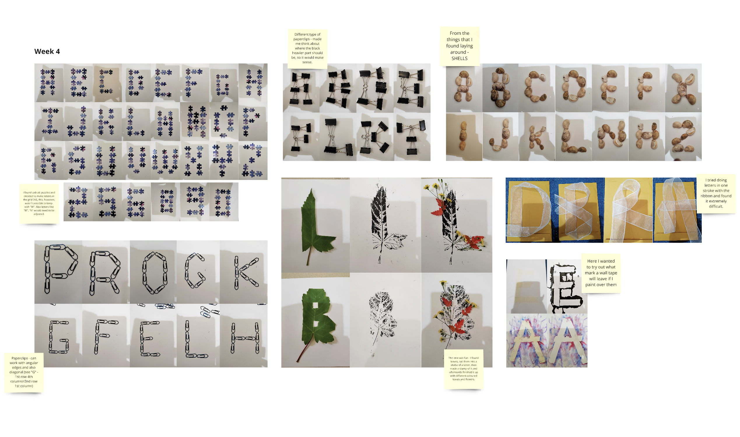 A grid of seven screenshots showing various examples of different typography styles with letters of the alphabet.
