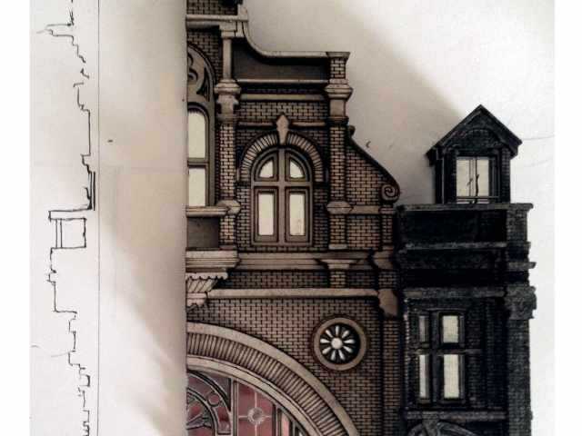 Part of a sketch of the walls of a Gothic-style building