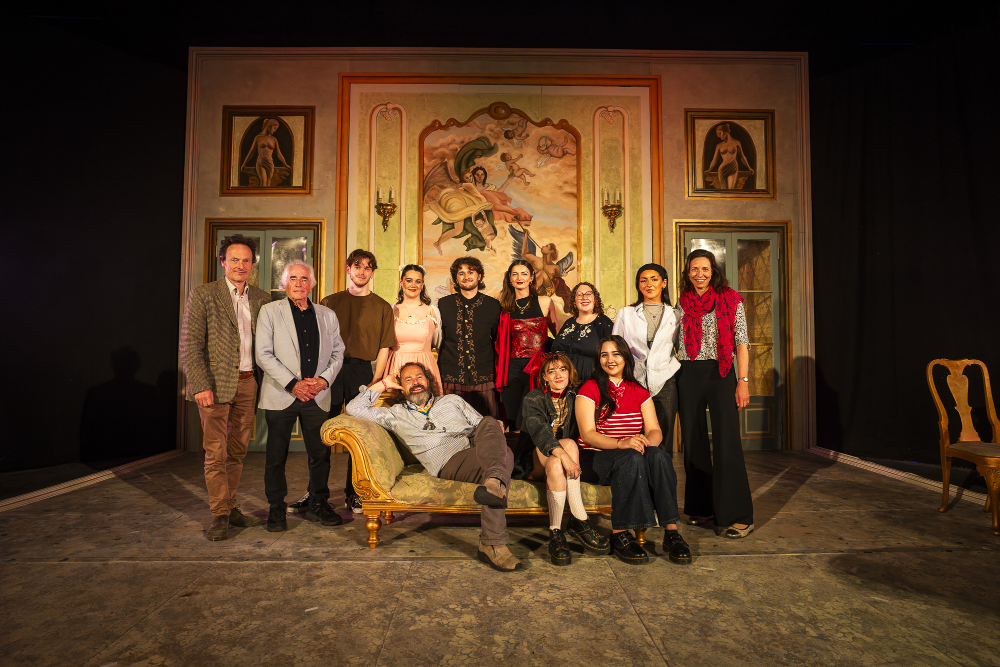 AUB students and staff with mayor G Farquhar posing for a photo on stage at the Palace Court Theatre.
