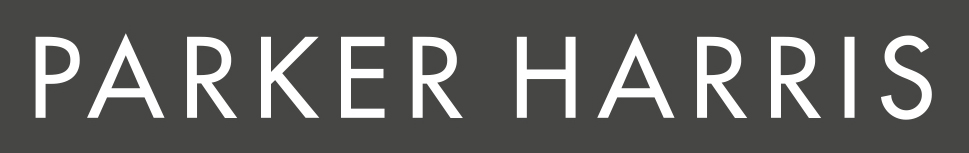 White uppercase text reading Parker Harris on a dark grey background.