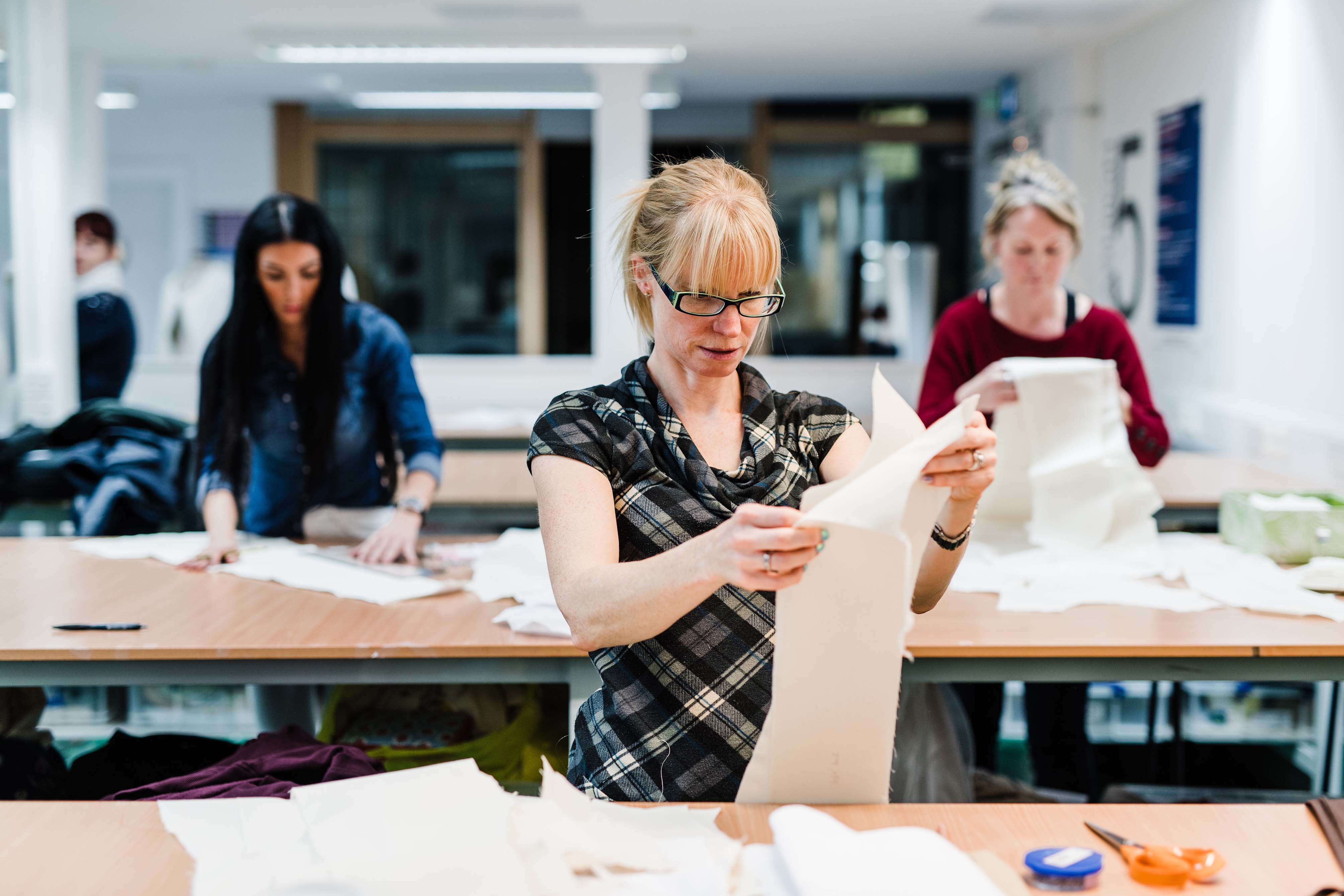 student in pattern cutting class