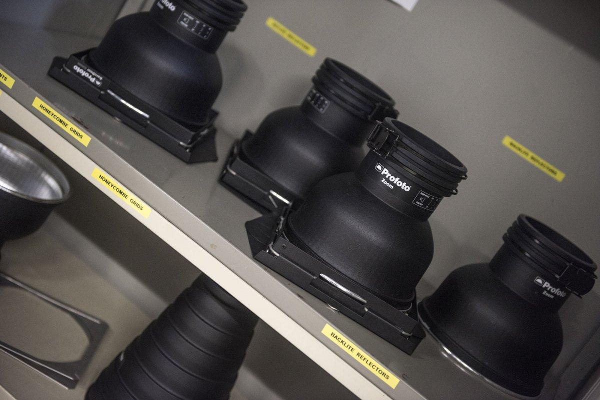 Photography camera equipment on a shelf