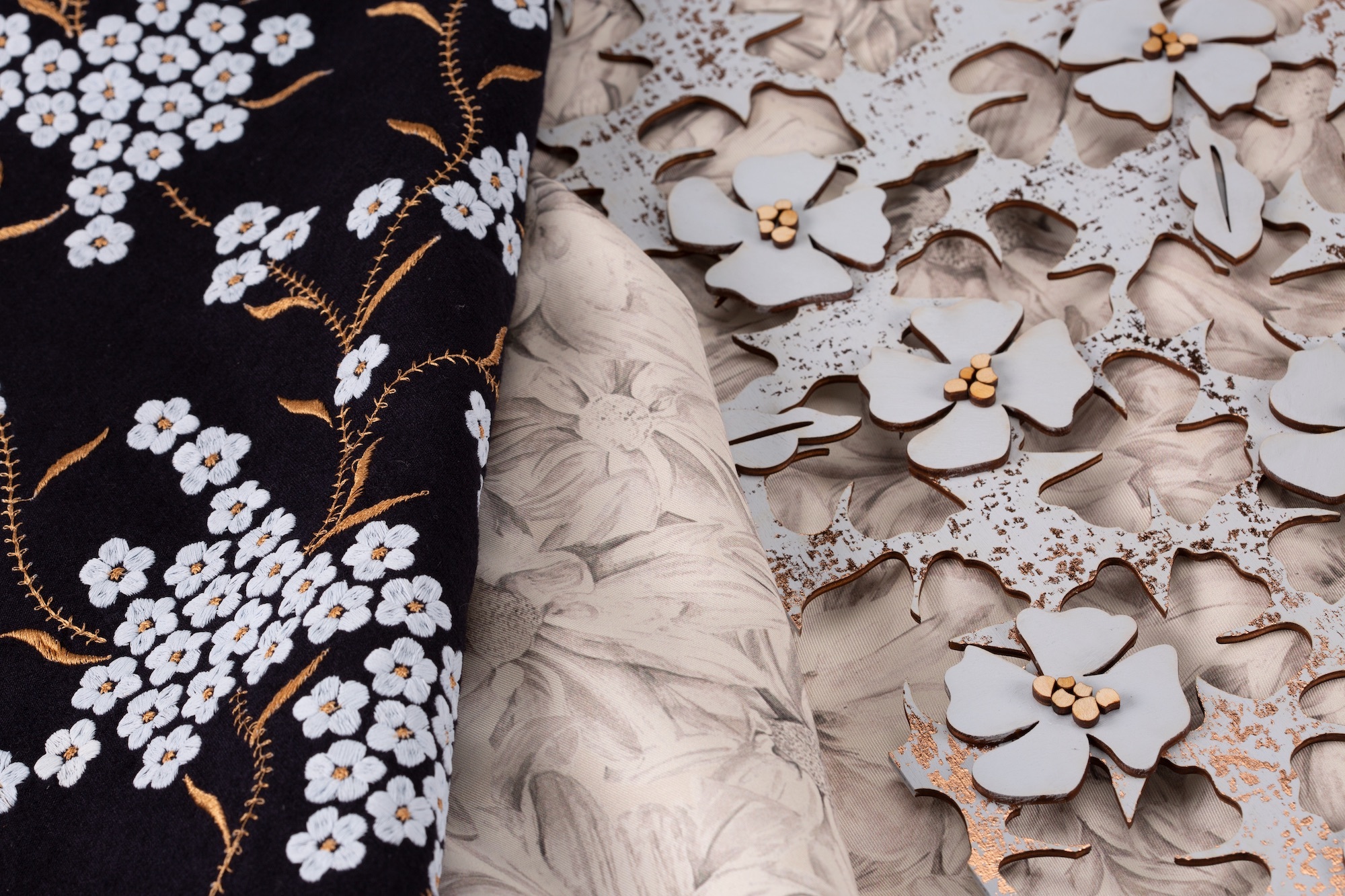 Samples of floral textile patterns.