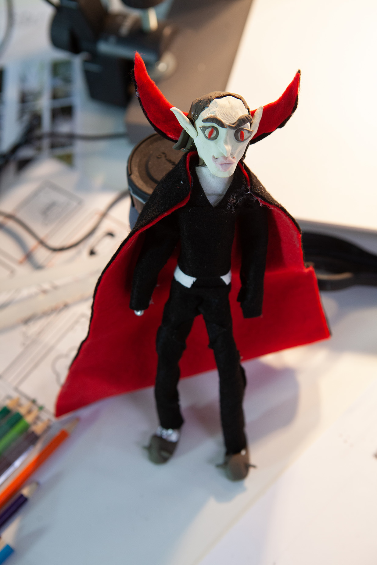 A stop motion puppet of a vampire