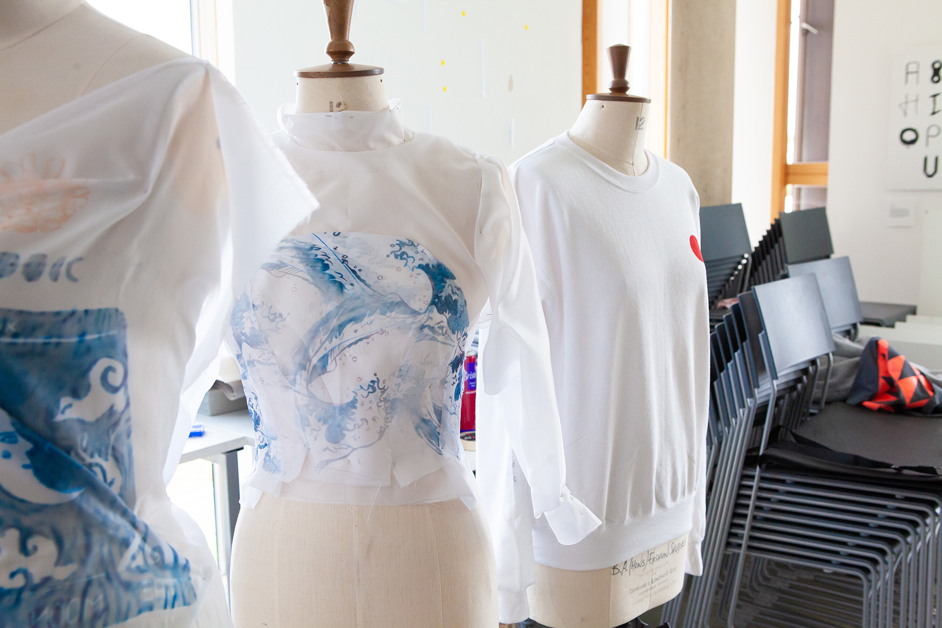 Fashion mannequins wearing screen printed T-shirts