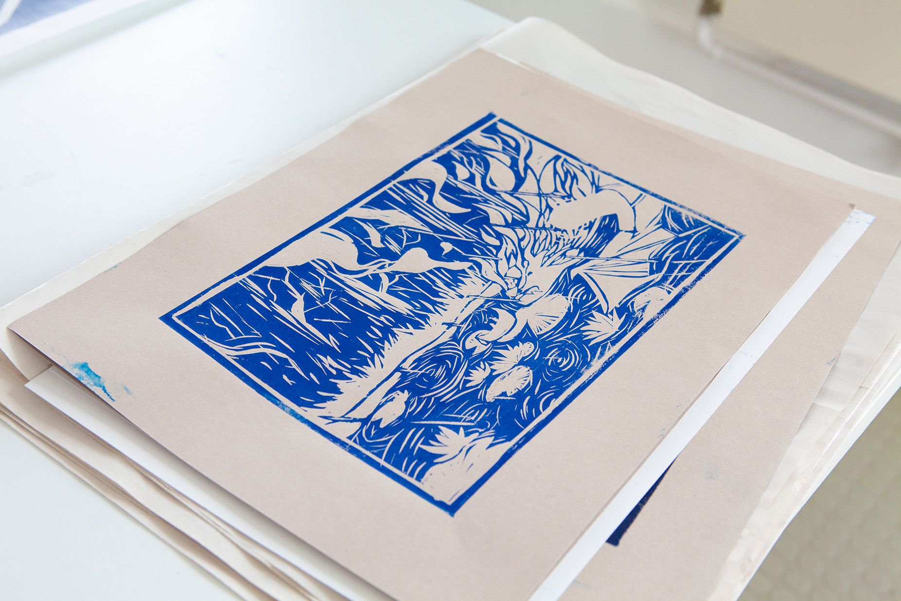 Blue landscape screen print