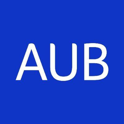 The letters AUB appear on a plain blue background