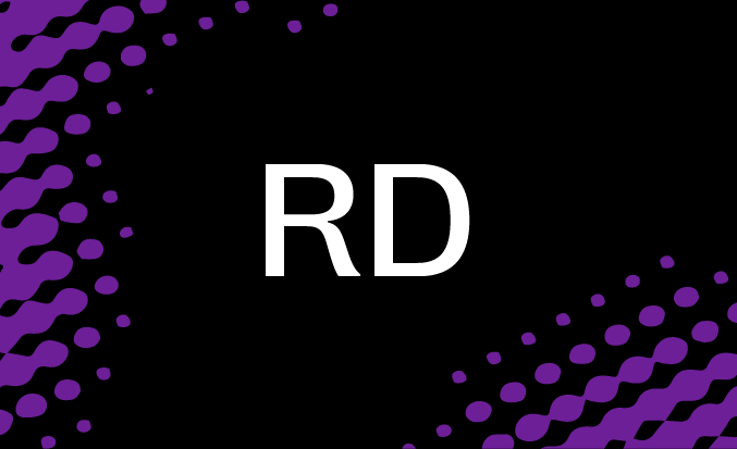 Black and purple banner with the white text "RD" in the centre.