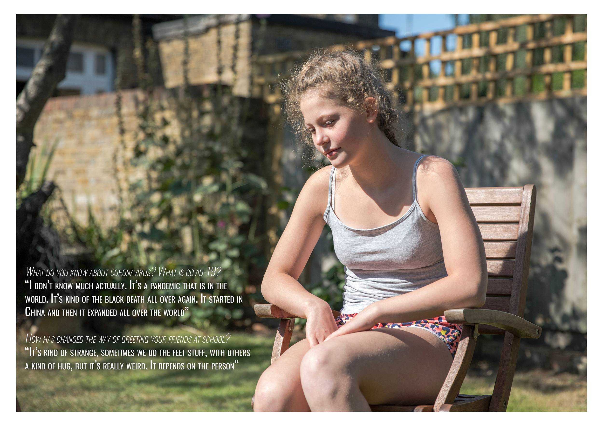 girl sat in chair in the garden