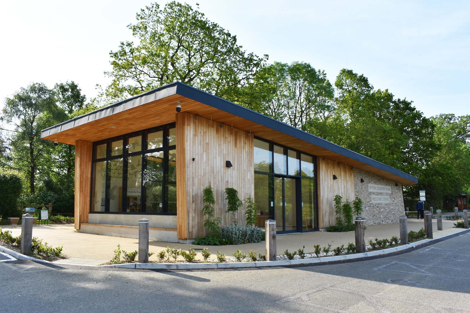 Location shot of the exterior of the Upton Country Park Welcome Centre.