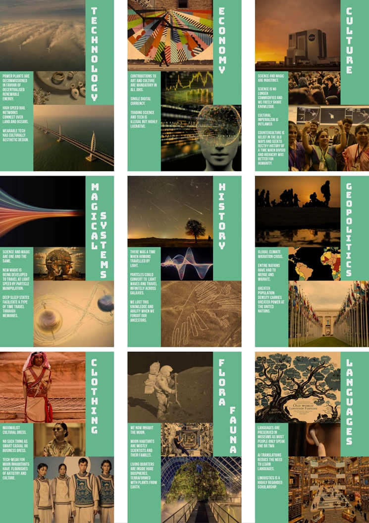 Poster featuring various images and sections for different topics on humanity and culture.