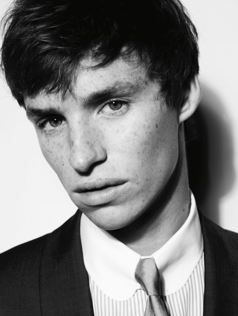 Black and white headshot of actor Eddie Redmayne.