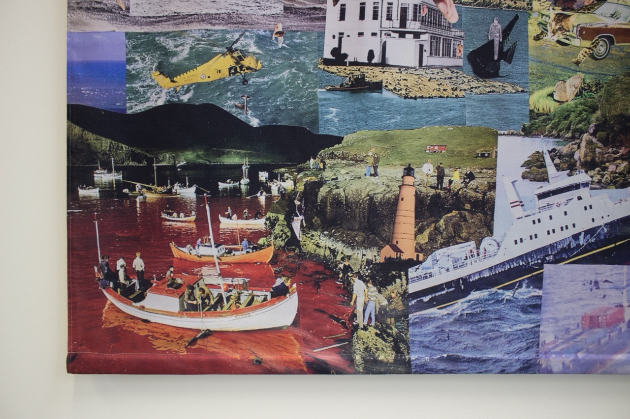 A collage depicting various maritime scenes, including boats on water, a lighthouse, a seaplane in the sky, and coastal land. The images feature different textures and colours, creating a vibrant composition that showcases nautical life.