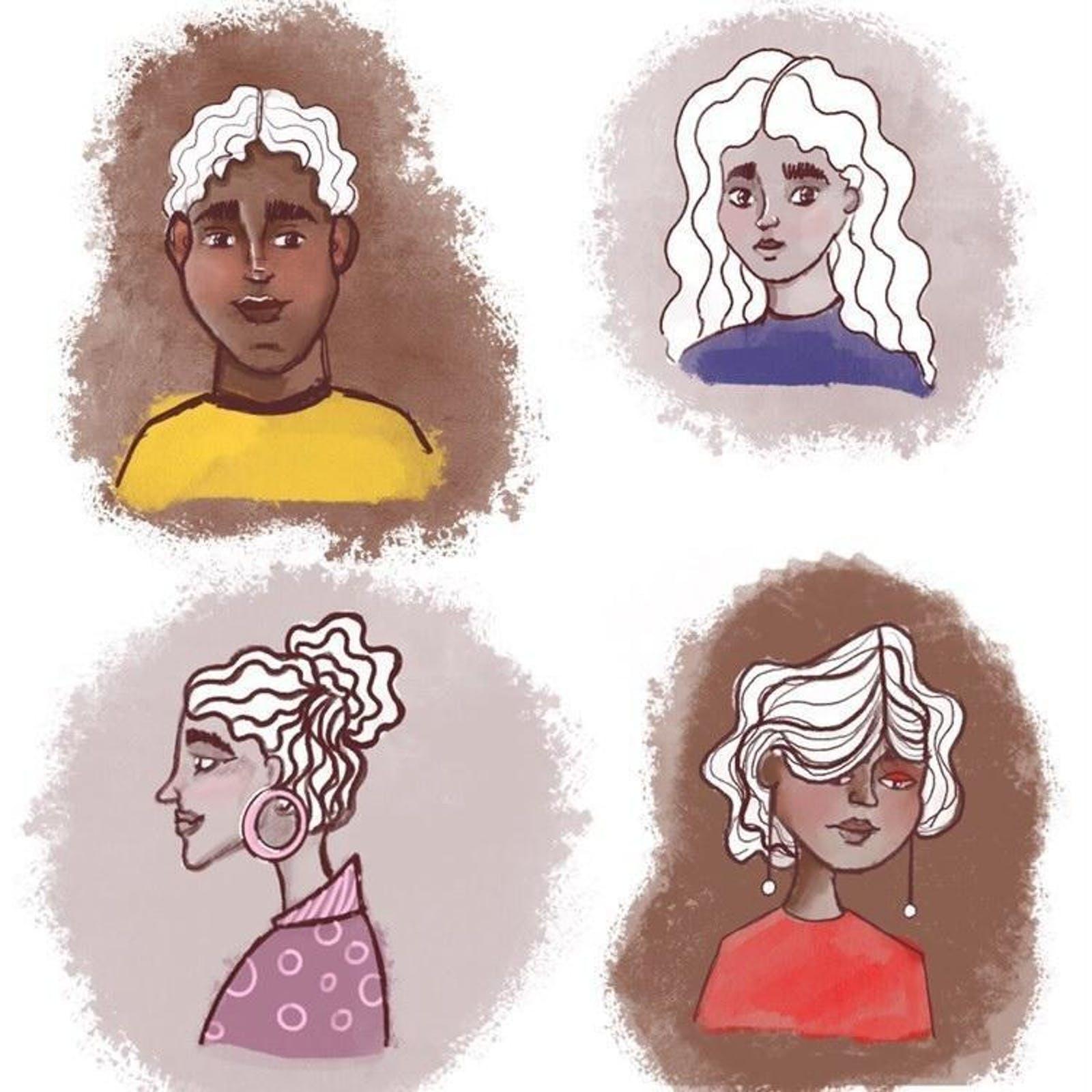 Four head and shoulders illustrations of different characters.
