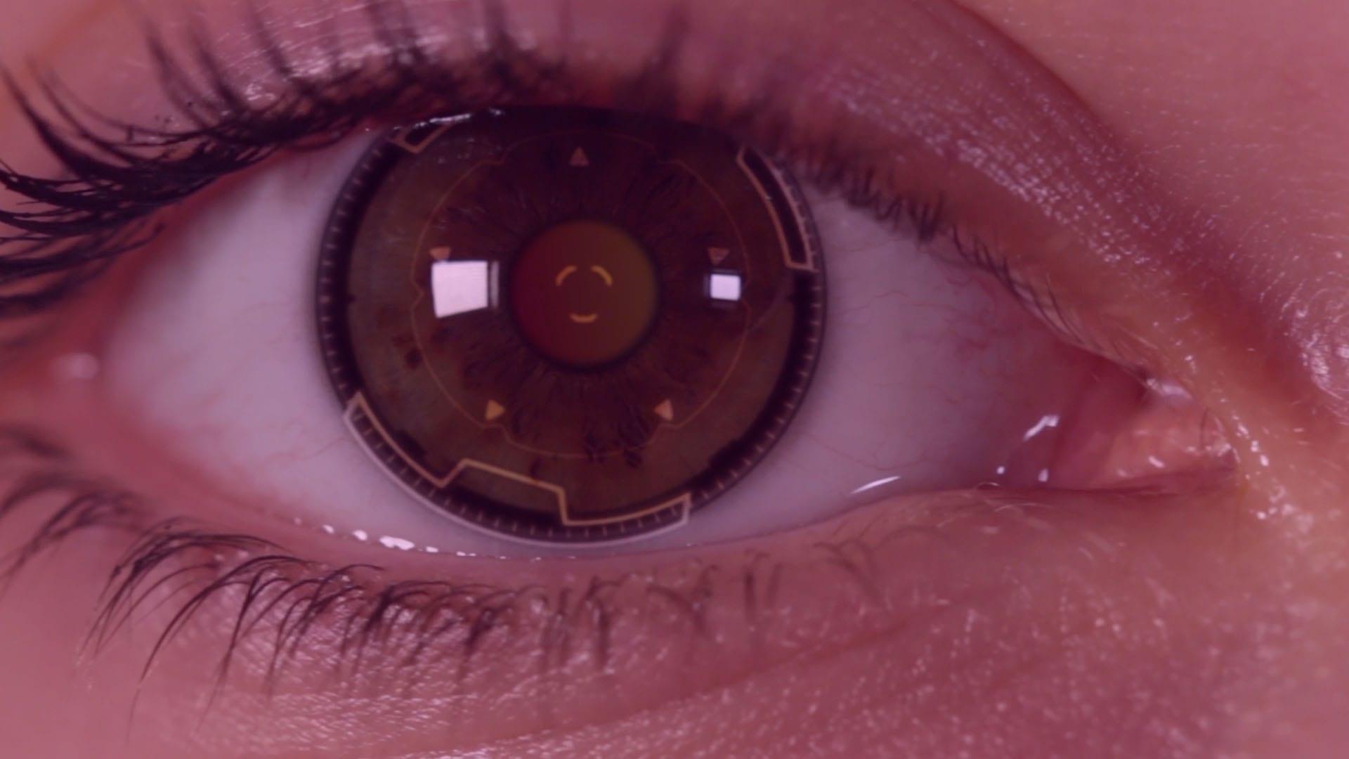 close up of eye with technical details in pupil