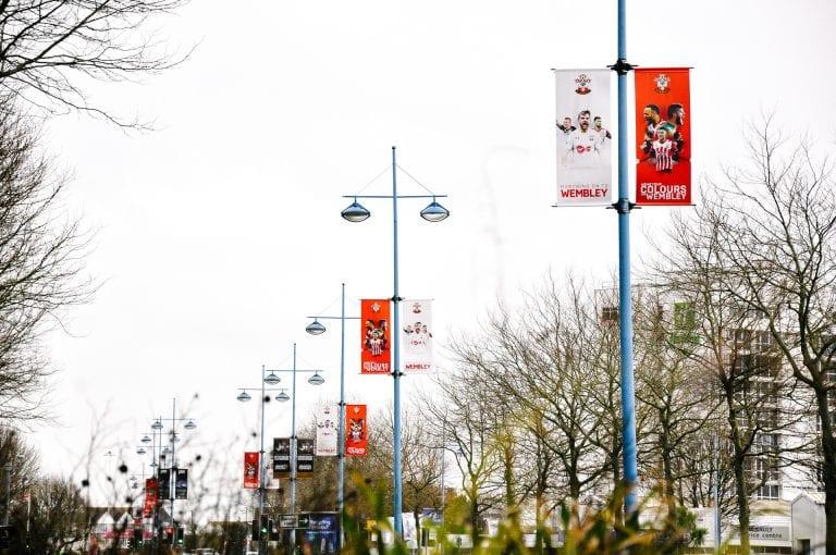 The banners Jack designed on Wembley Way