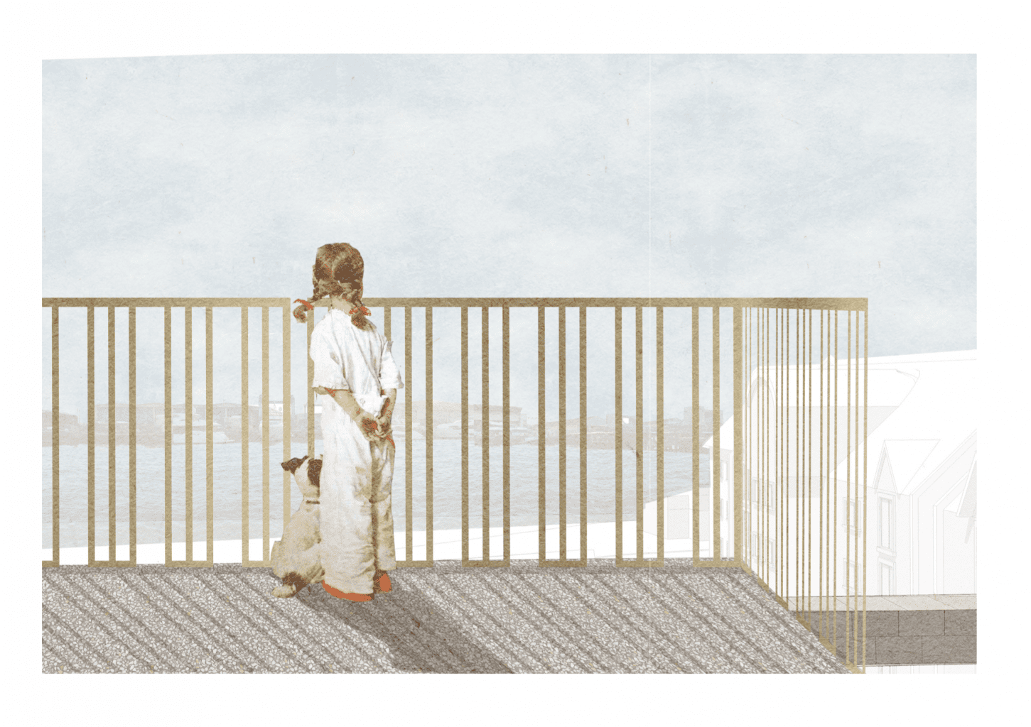 Girl and dog on balcony