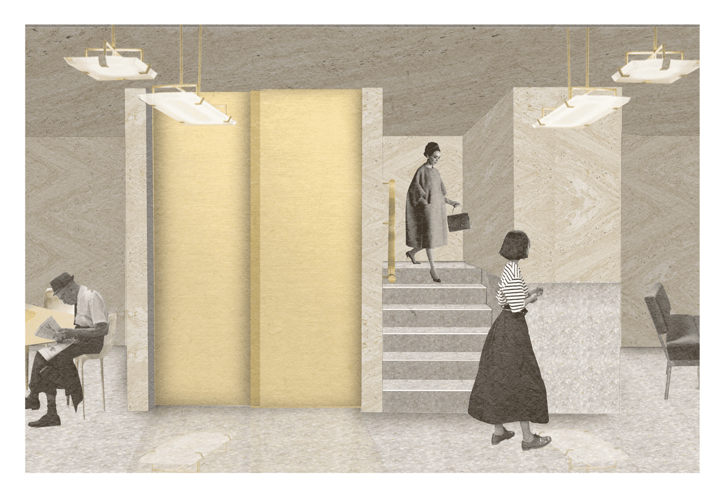 Lobby with people walking around