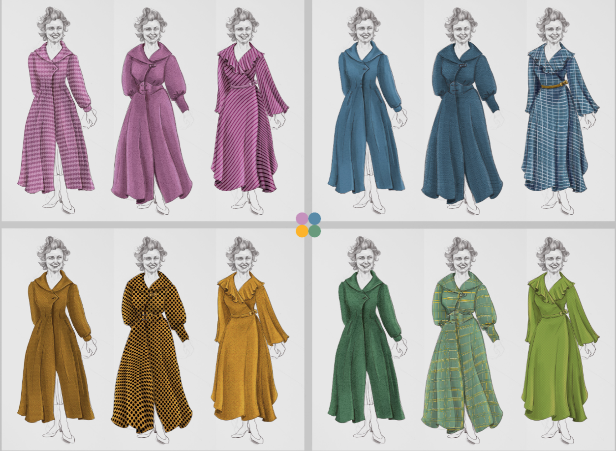 Costume and colour development in a sketchbook