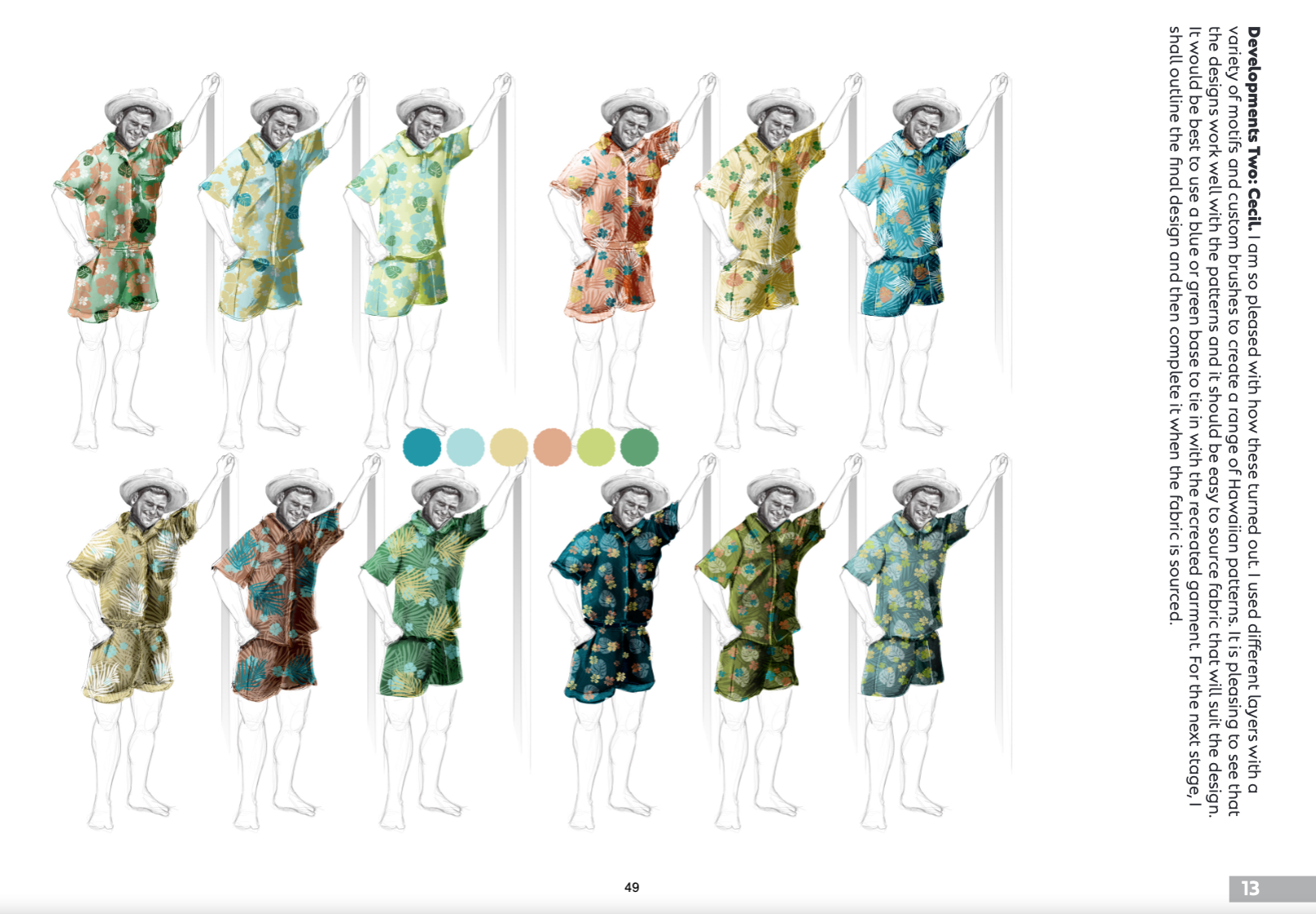 Costume and colour development in a sketchbook