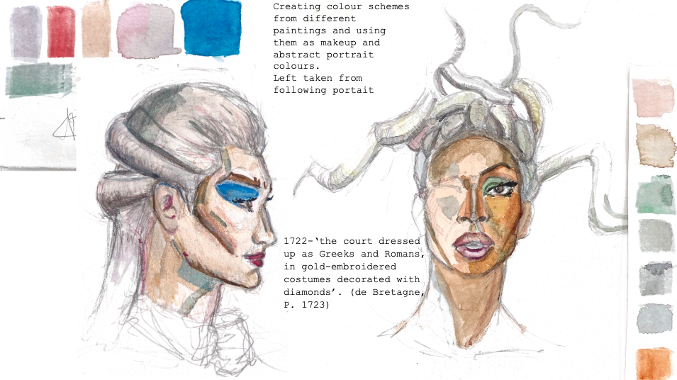 Costume and make-up development in a sketchbook