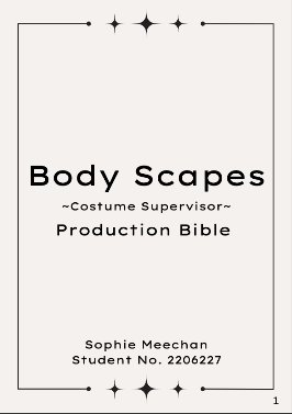 This is a book documenting the journey of working as a Costume Supervisor on a contemporary dance show called ‘Body Scapes’. It is a site specific piece and was a pleasure to work on.
