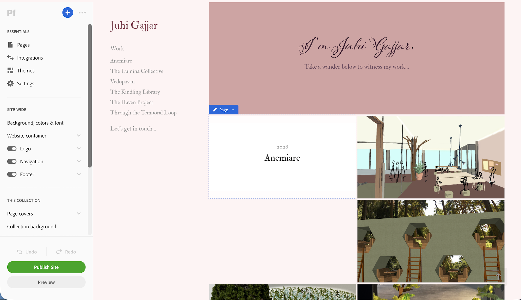 Website interface showing left sidebar with menu options and main content area displaying pink header section and game screenshots