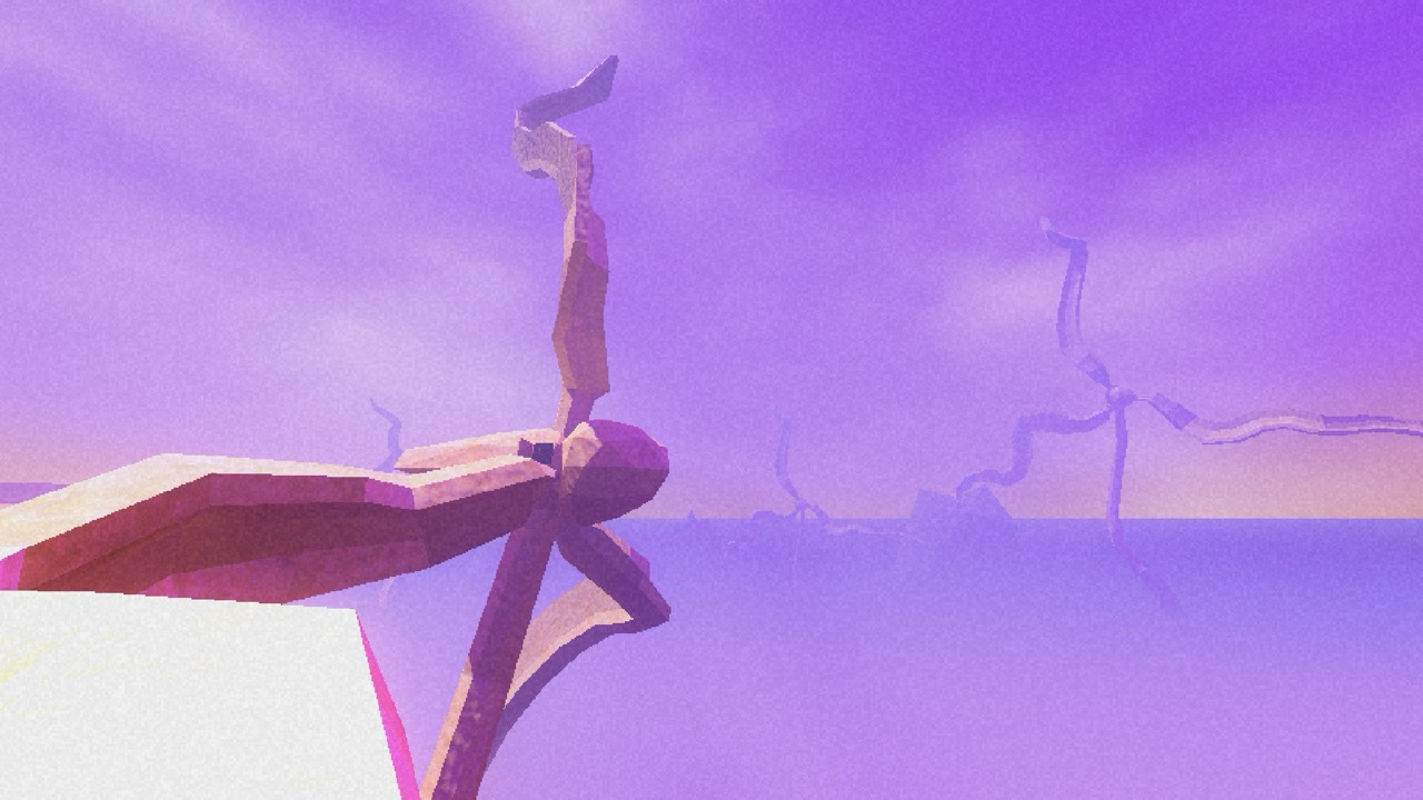 A stylised wind turbine with blurred blades stands against a purple sky, with a pale horizon in the background.