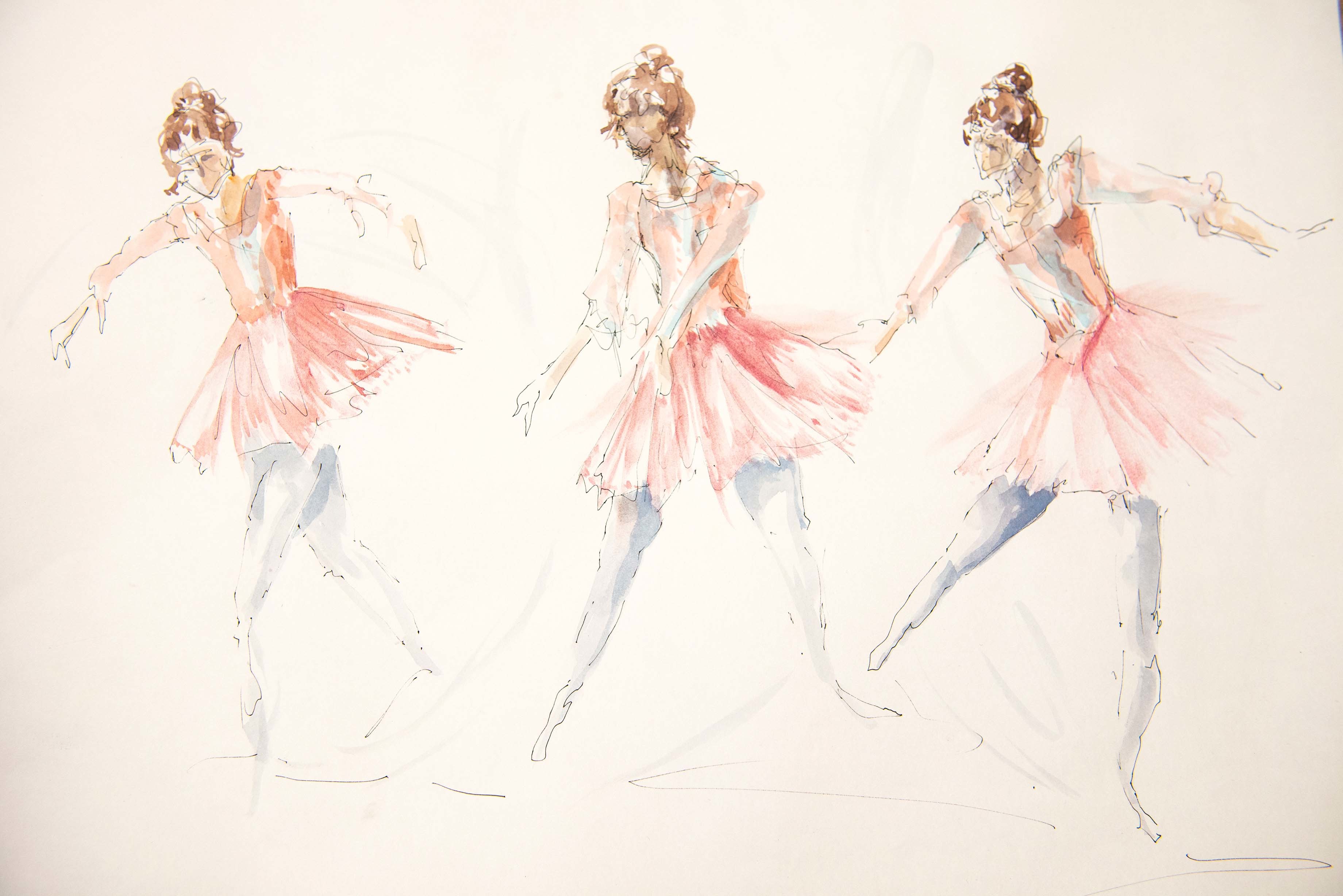 Watercolour image of ballerinas