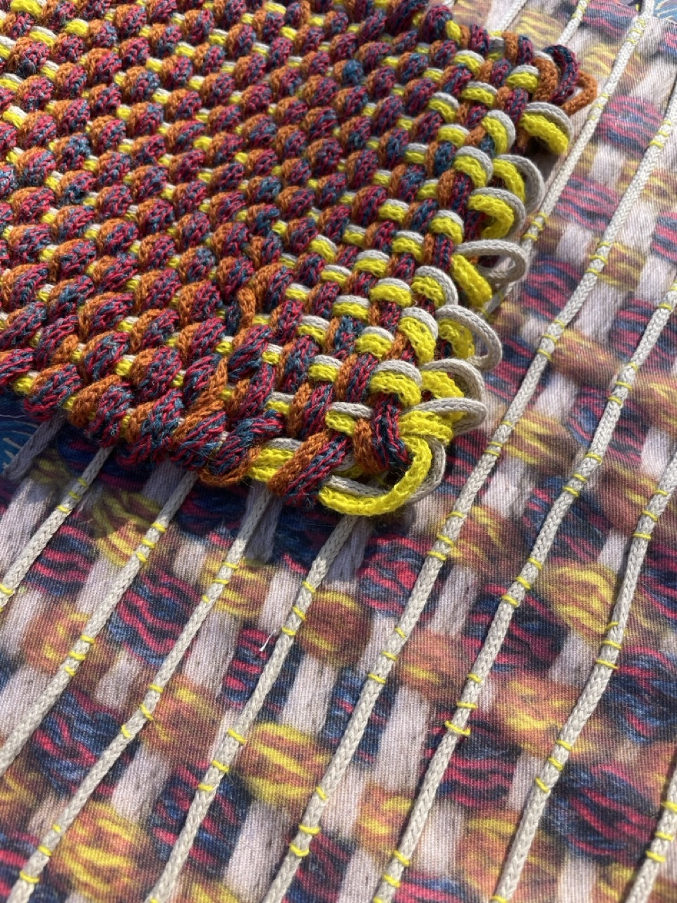Collection of colourful woven fabrics.