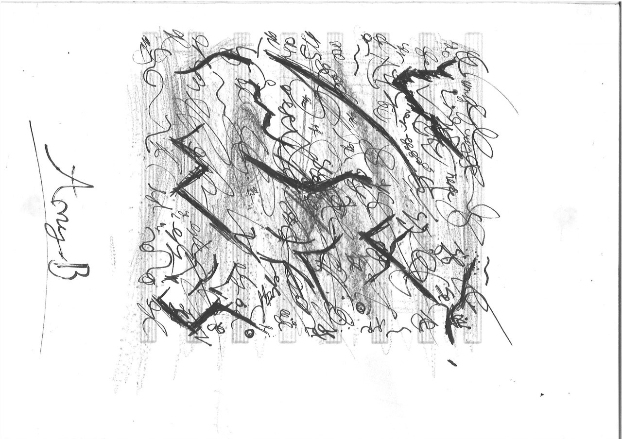 A series of signatures and marks made on a piece of sheet music paper