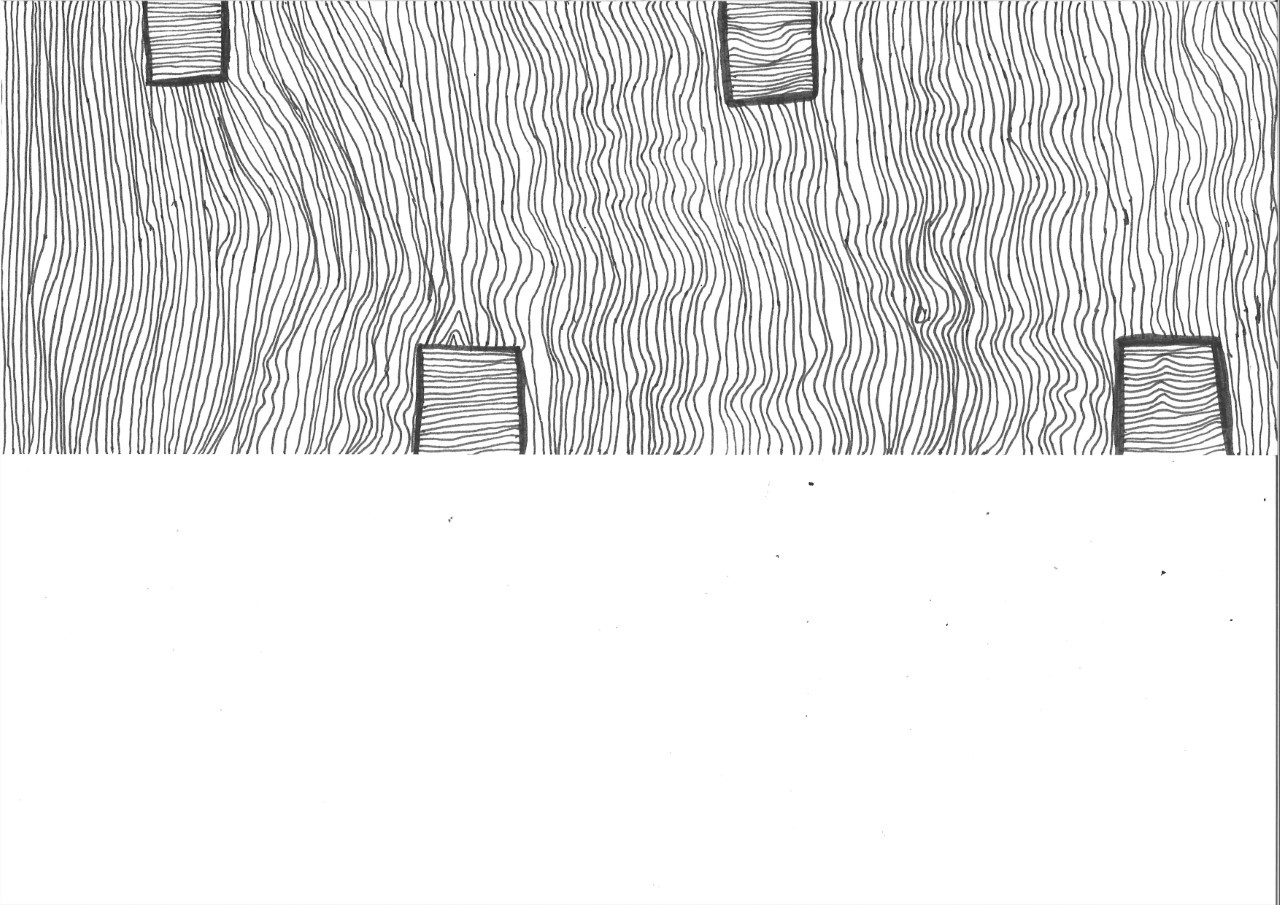 The top half of the page shows a series of many vertical lines, some of which are framed by bold squares. The other half of the page is blank.